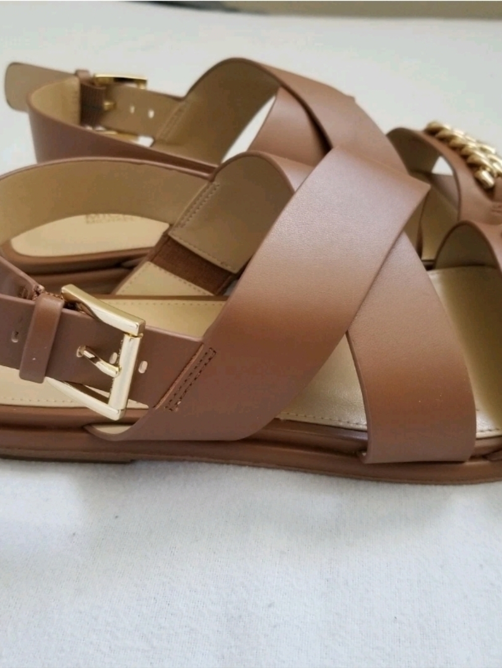 🆕 🌹 MICHAEL Michael Kors Cris Cross Brown Flat Sandals 6.5M (retail $125) - Picture 3 of 12